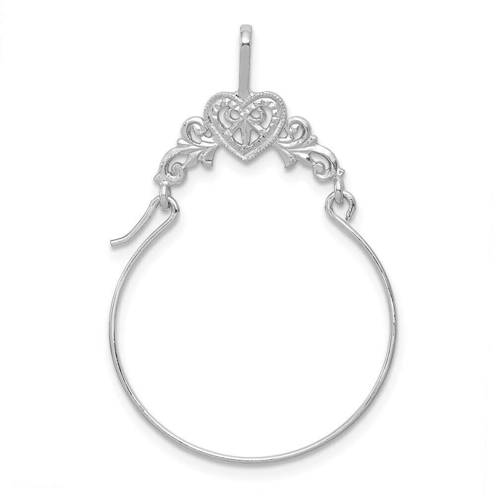 Million Charms 14k White Gold Polished Filigree Heart Charm Holder Pendant